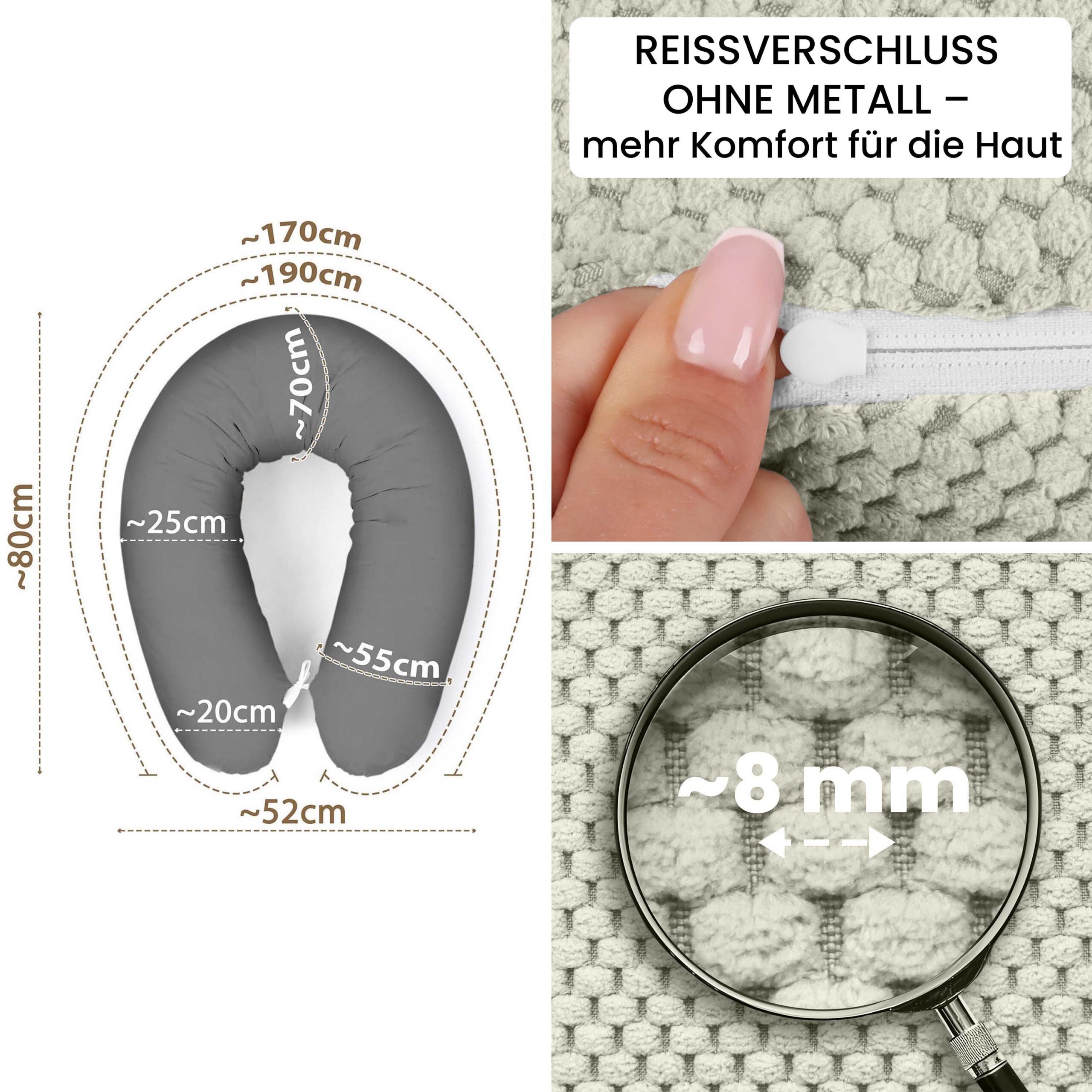 amilian-stillkissenbezug-170-cm-ersatzbezug-f-r-u-c-form-mit-rei-verschluss image 6